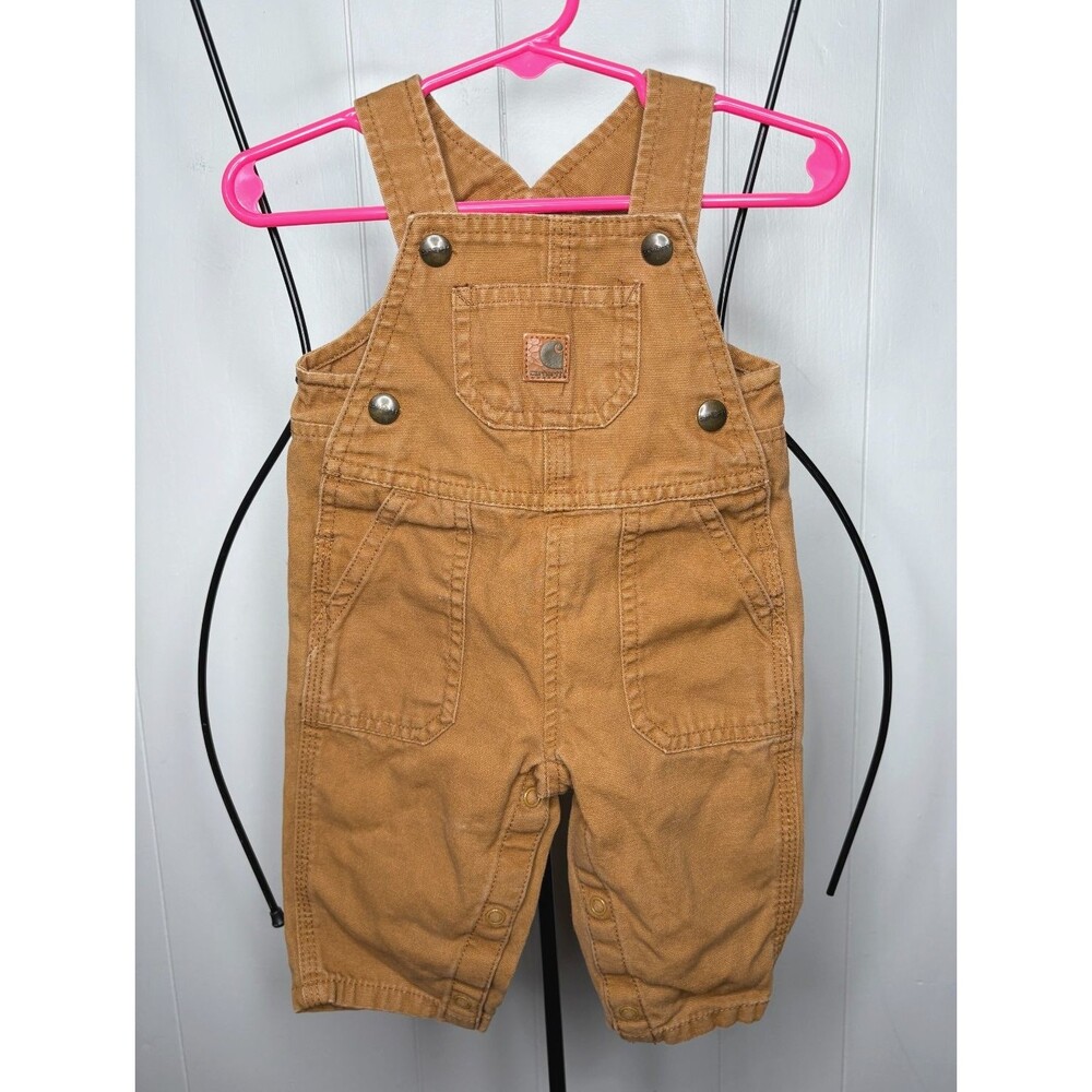 Carhartt Baby Infant Brown Tan Canvas Bib Overalls‎ 6 Months Snap Leg Unisex